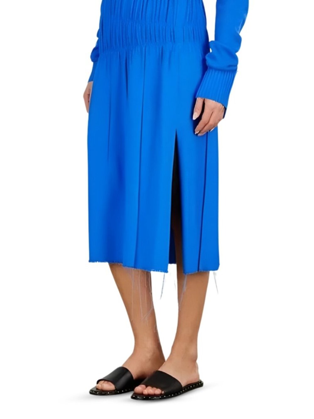NWT Helmut Lang Nubby Viscose Ruched Icy Blue Women Size 2 Loose Fit Gypsy Skirt - Picture 7 of 9